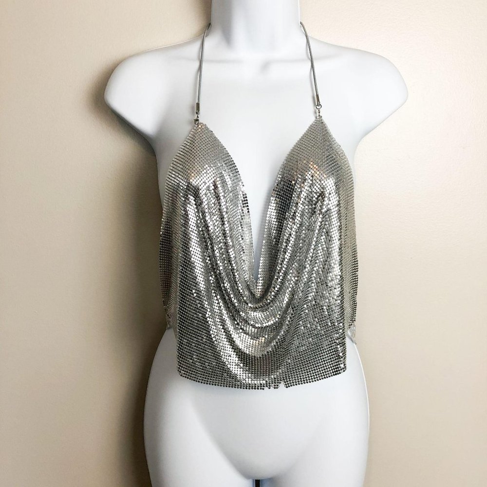 Chain Draped Shiny Festival Open Back Top
